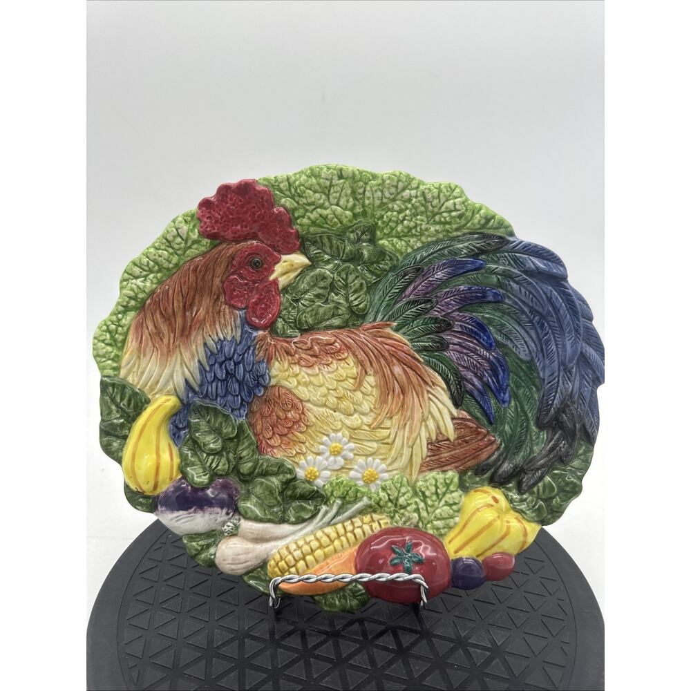 Vintage Fitz & Floyd Village Dimensional Rooster Platter 10"x8" EUC